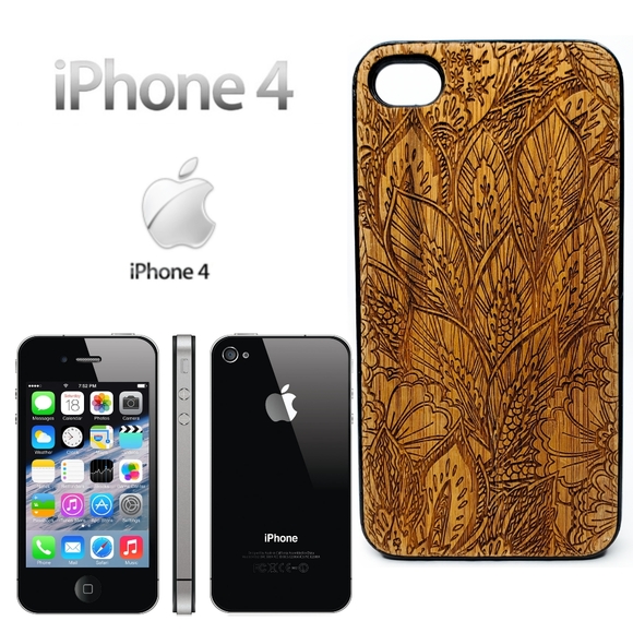 Boho Floral Rangoli Henna Hand-Carved Wooden iPhone 4 Case Melrose Trading Post - Picture 13 of 13